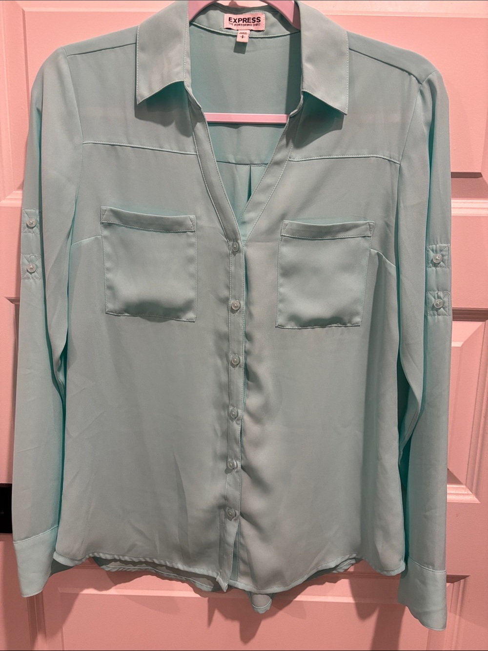 Express Mint Green Long-Sleeve Button-Up Blouse